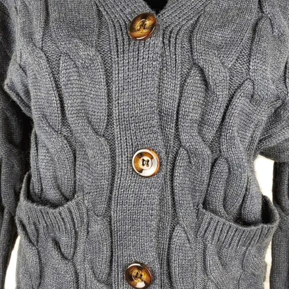 Womens Deep Gray Cable-Knit V-Neck Button Cardigan Size S Vrkufie New! - Picture 4 of 7
